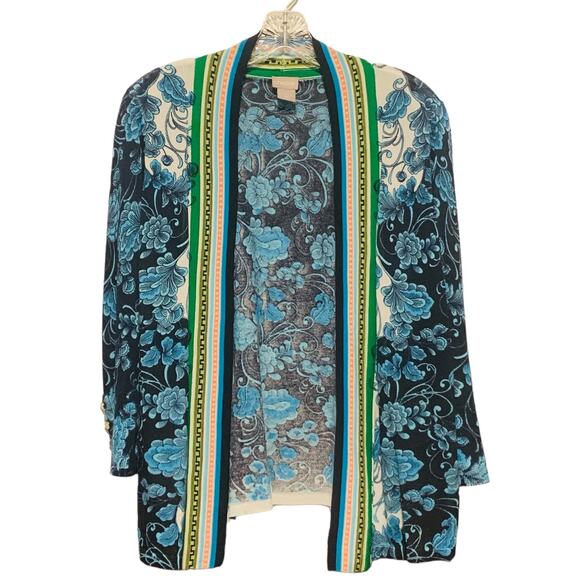 CHICO'S Cardigan Size 1 (US Sz M) Lightweight Floral Print Knit Boho Open Front - Picture 1 of 9